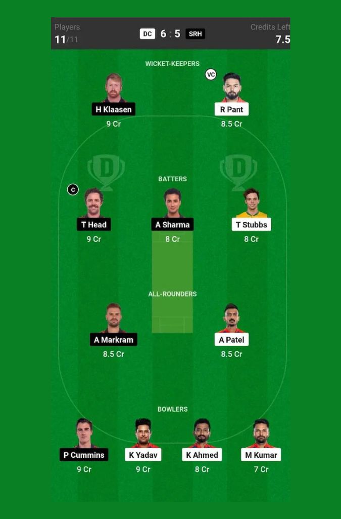 DC vs SRH Dream11 Prediction Today Match 2024 Fantasy Cricket Tips Playing XI Pitch Report Today Dream11 Team Captain 1 1